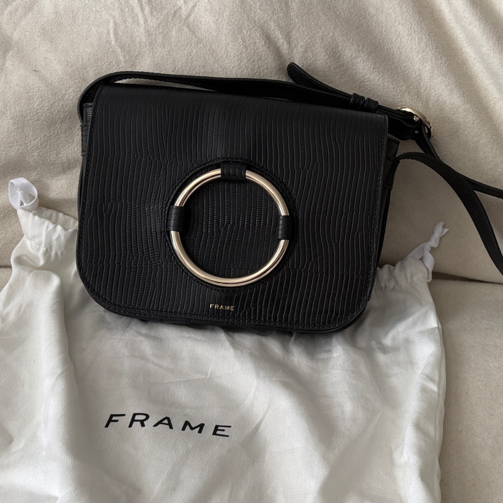 Frame Denim Black Textured Crossbody Bag